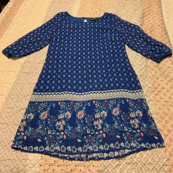 AS U WISH Long Sleeve Patterned Blue Dress - Picture 1 of 2